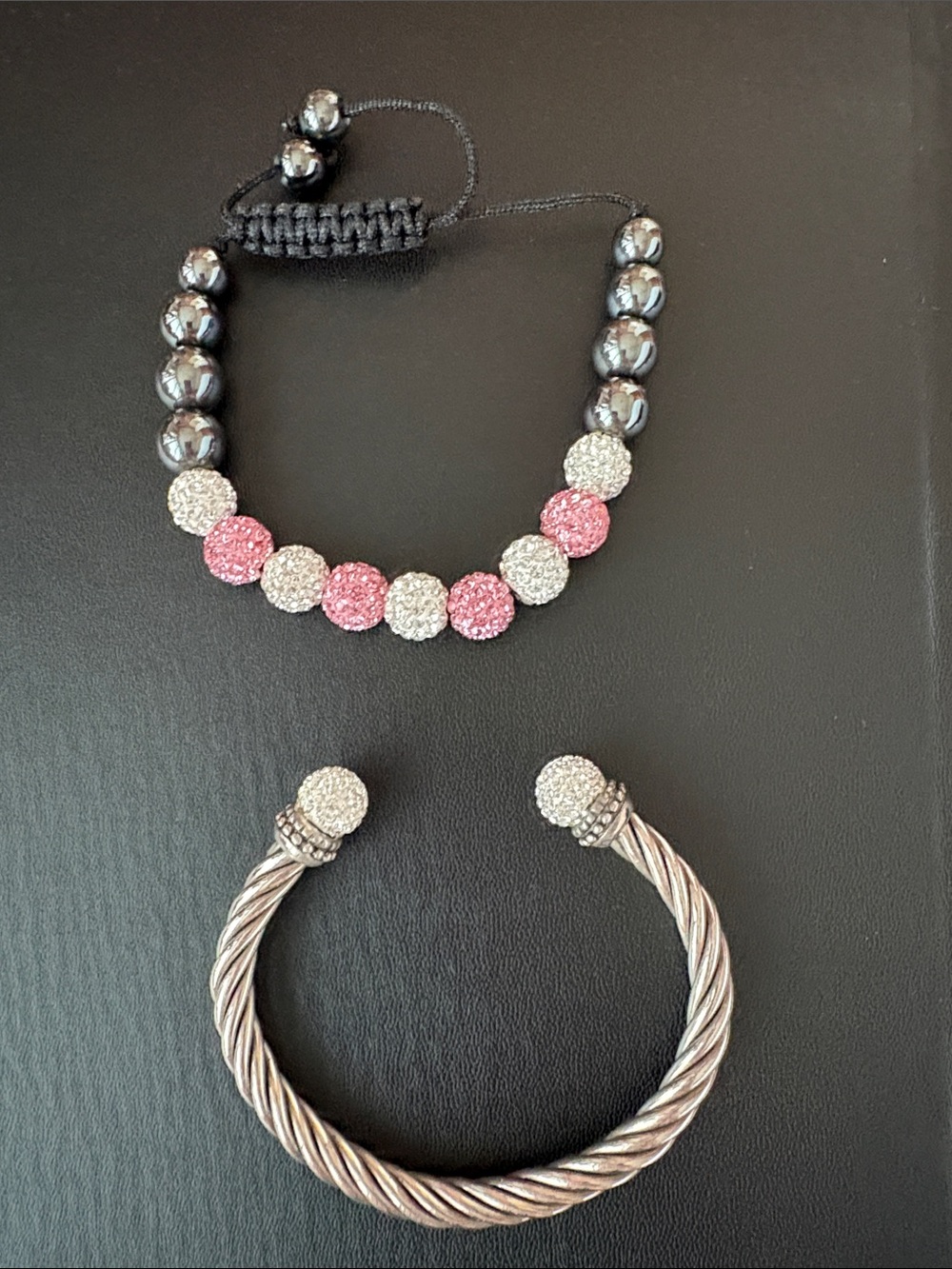 Pink & Silver Crystal Bead Bracelet Set